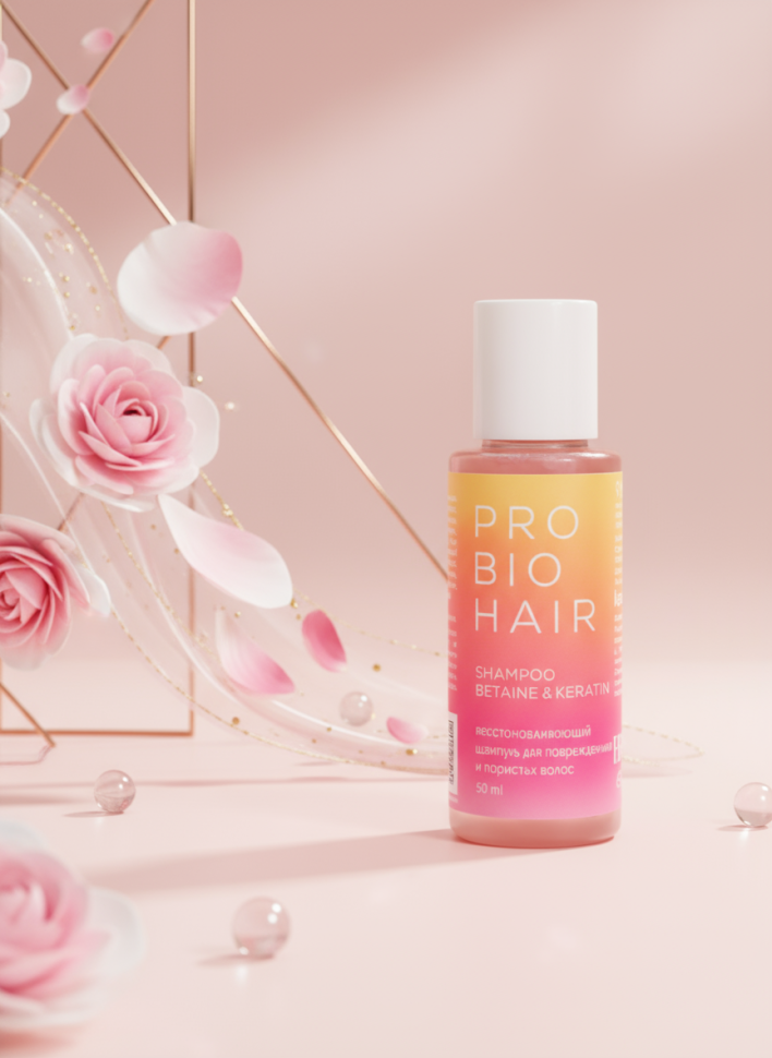 Шампунь для волос PRO BIO HAIR REPAIR SHAMPOO, восстанавливающий с кератином и бетаином (бессульфатный), 50 мл