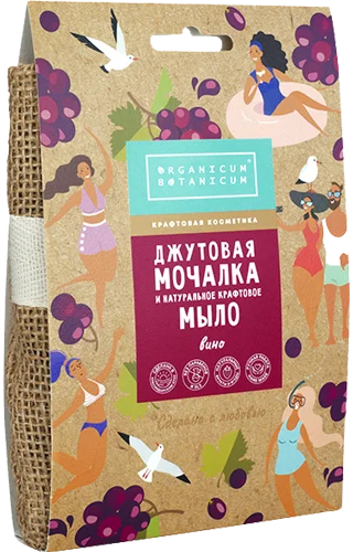 Джутовая мочалка с натуральным мылом Вино, 100 г