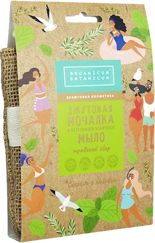 Джутовая мочалка с натуральным мылом Травяной сбор, 100 г