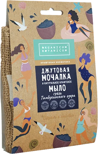 Джутовая мочалка с натуральным мылом Грязь Тамбуканского озера, 100 г