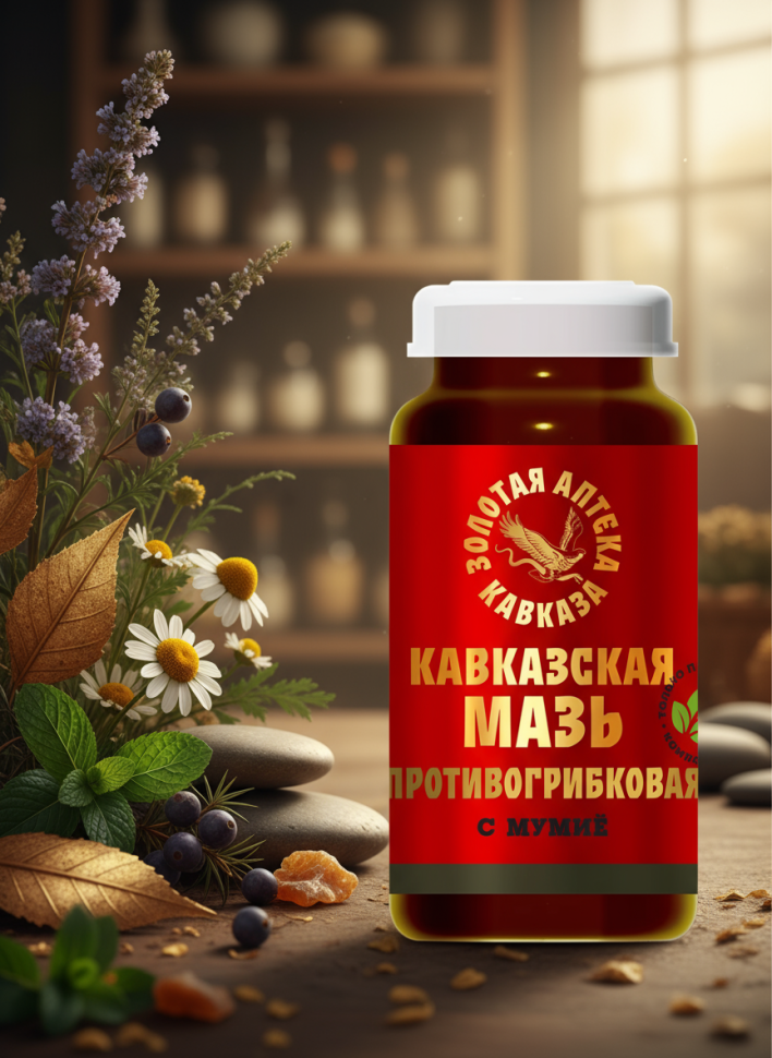 Кавказская мазь для кожи и ногтей Противогрибковая с мумиё, 30 г