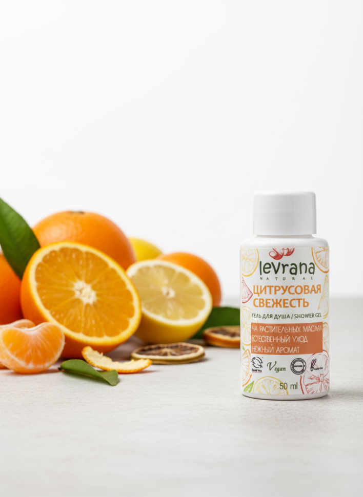 Гель для душа "Цитрусовая свежесть" с кокосовым маслом, апельсином, лимоном, 50 мл