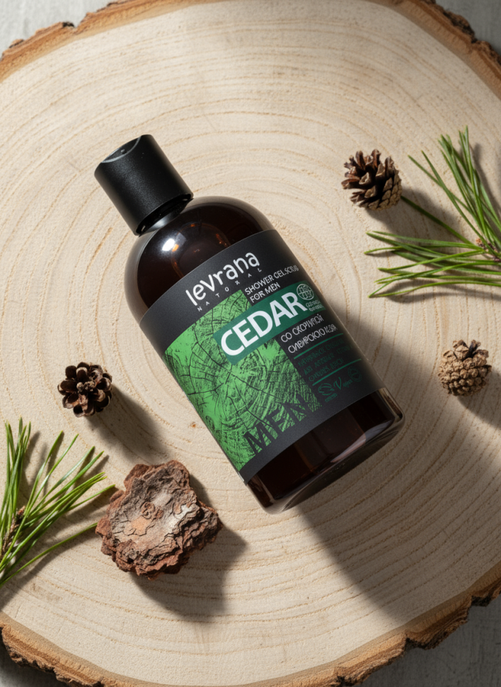 Гель-скраб для душа мужской Кедр, со скорплупой сибирского кедра, 300 мл