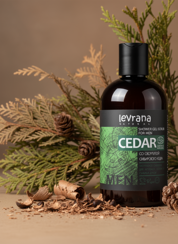 Гель-скраб для душа мужской Кедр, со скорплупой сибирского кедра, 300 мл