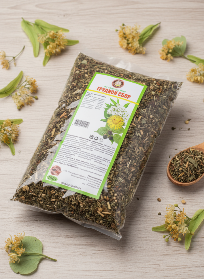 Сбор травяной "Грудной сбор" для лечения и профилактики простудных и бронхолегочных заболеваний, 100 г