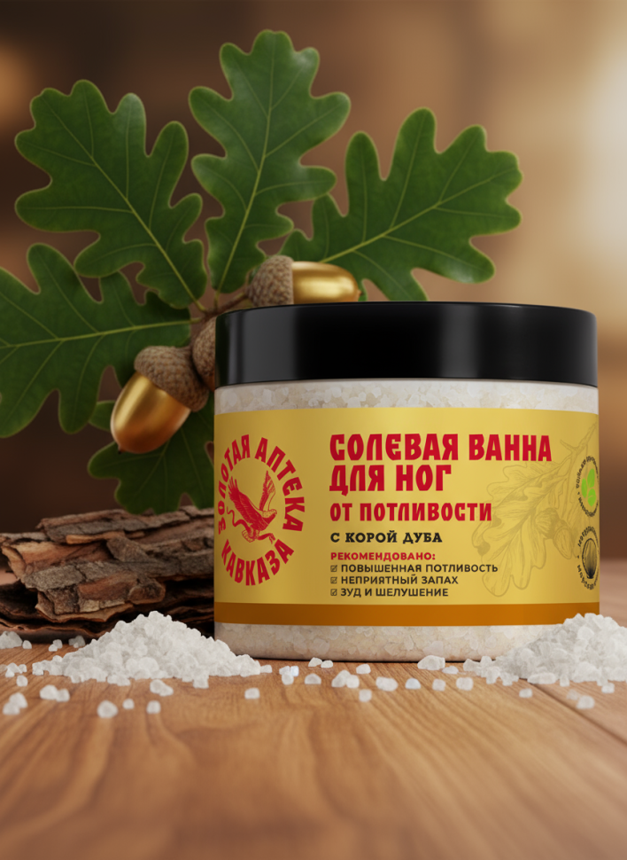 Солевая ванна для ног От потливости с корой дуба, 350 г Солевая ванна для ног От потливости с корой дуба, 350 г