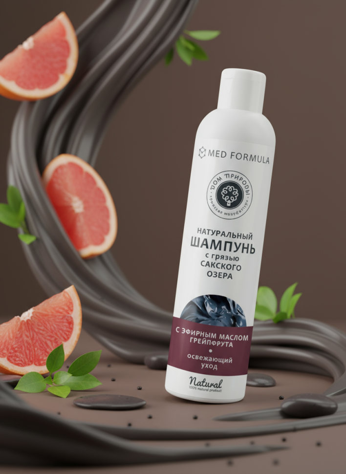 Шампунь Освежающий уход с эфирным маслом грейпфрута с грязью Сакского озера Med Formula, 250 г