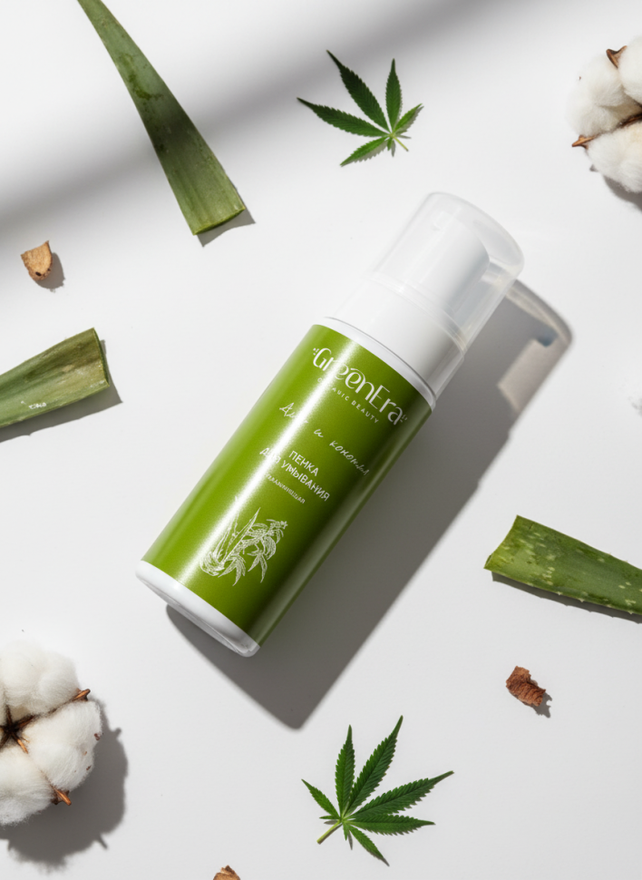 Пенка для умывания Алоэ и конопля, для всех типов кожи, увлажняющая, 150 мл