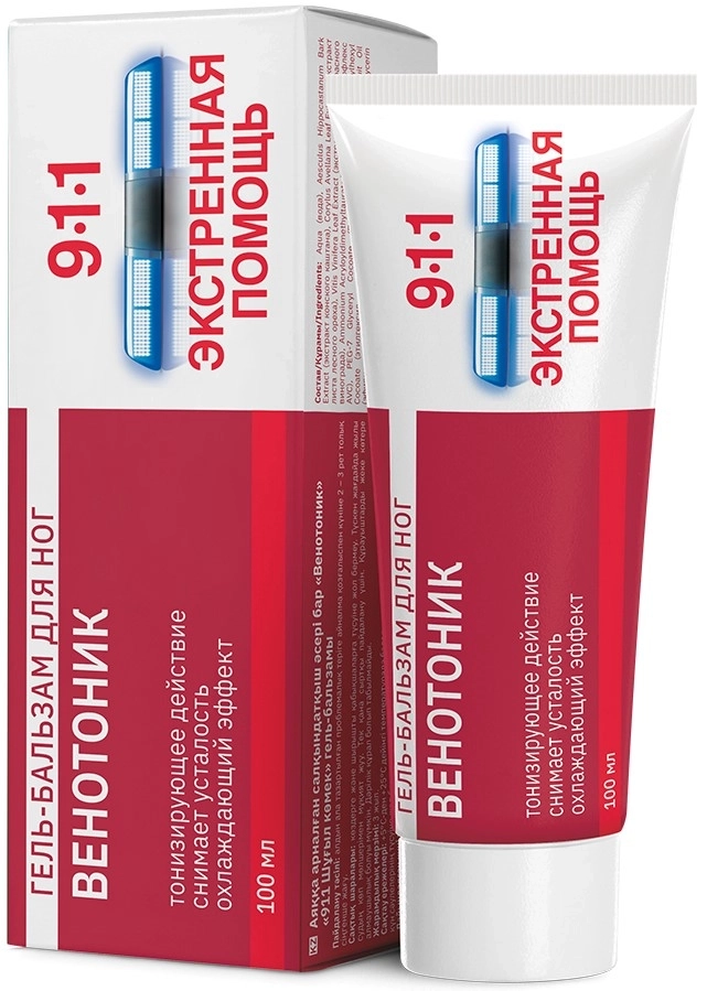 911 Экстренная помощь венотоник гель-бальзам для ног с охлаждающим эффектом, 100 мл