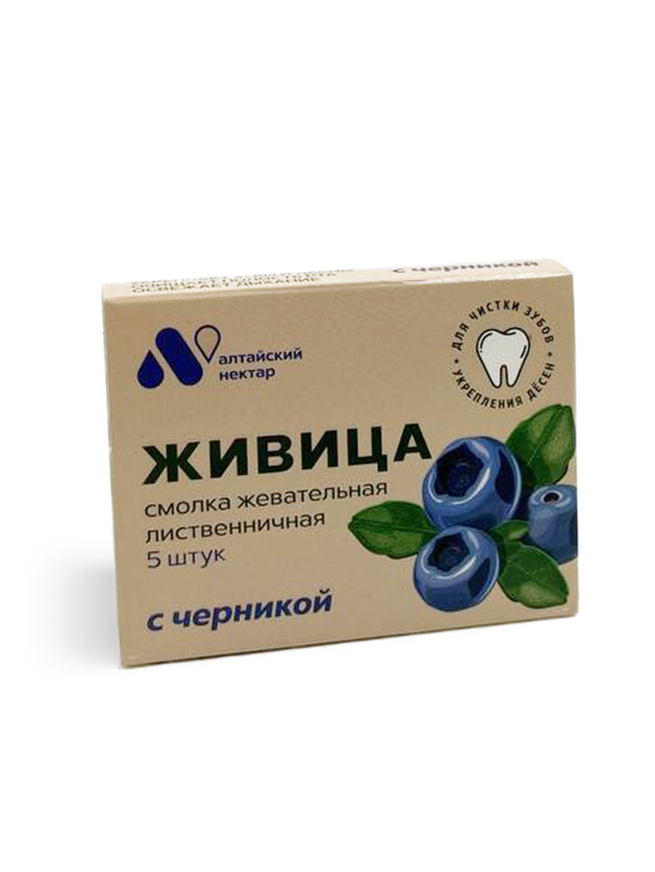 Смолка жевательная лиственничная с черникой для чистки зубов и укрепления десен, 5 шт.