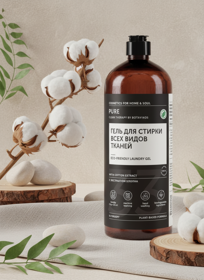 Гель для стирки всех видов тканей с экстрактом хлопка, PURE, 1000 мл