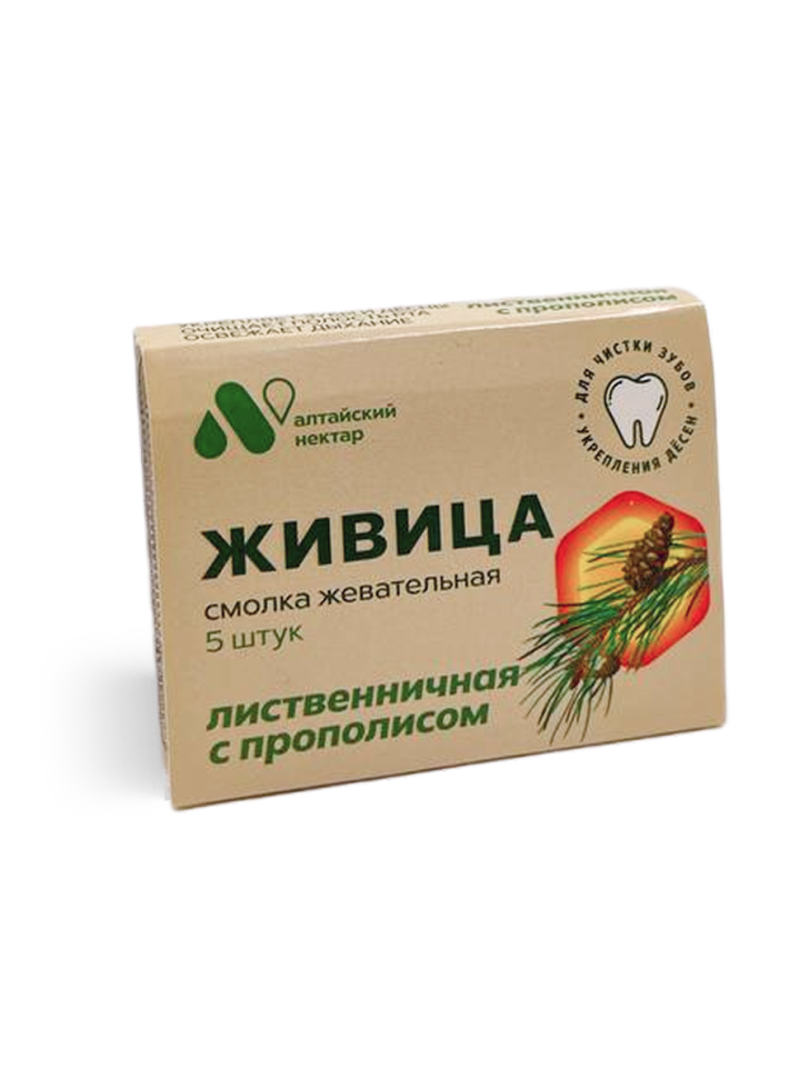 Смолка жевательная лиственничная с прополисом для чистки зубов и укрепления десен, 5 шт.