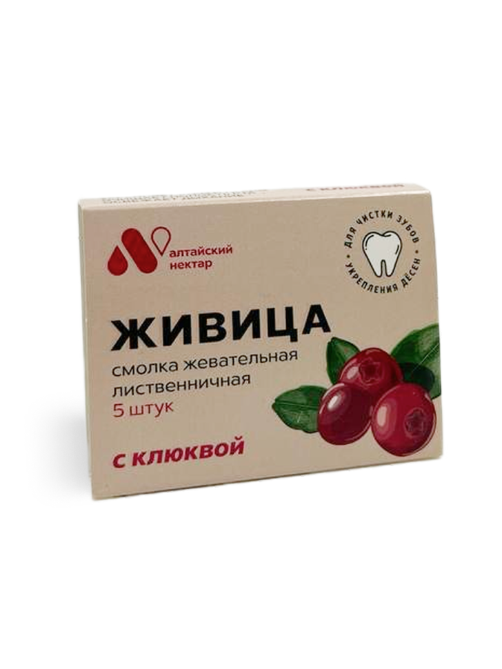 Смолка жевательная лиственничная с клюквой для чистки убов и укперления десен 5 шт.