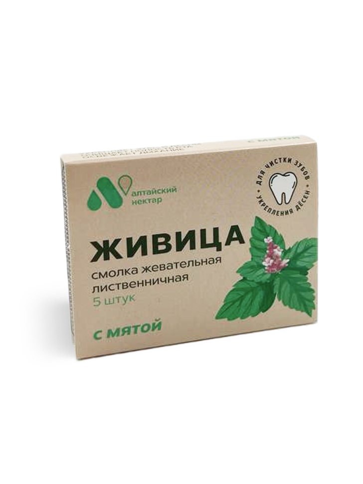 Смолка жевательная лиственничная с мятой для чистки зубов и укрепления десен, 5 шт.