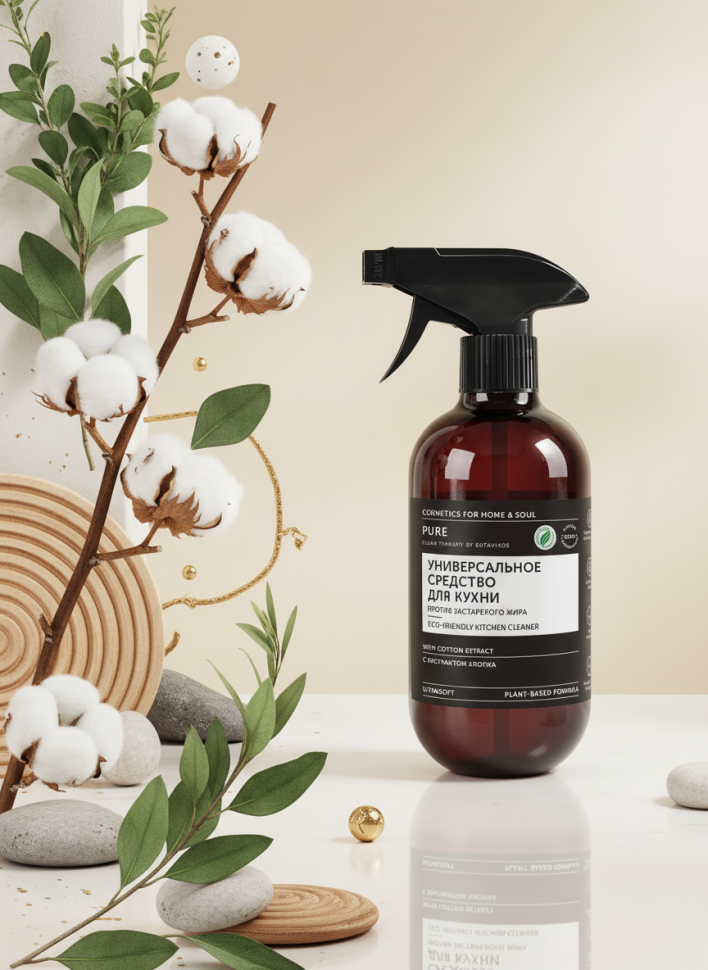 Универсальное средство для кухни Против застарелого жира экстрактом хлопка, PURE, 475 мл