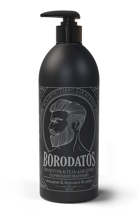 ​Шампунь-гель для душа Borodatos парфюмированный, восстанавливает, очищает от остатков стайлинговых средств,  500 мл
