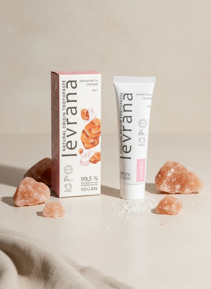Зубная паста Солевая с розовой морской солью, укрепляет зубную эмаль, оказывает противовоспалительное действие, 100 мл