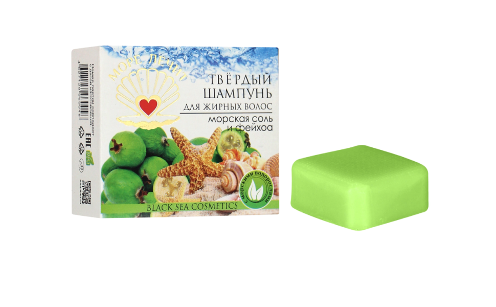 Твёрдый шампунь Морская соль и Фейхоа для жирных волос, 30 г