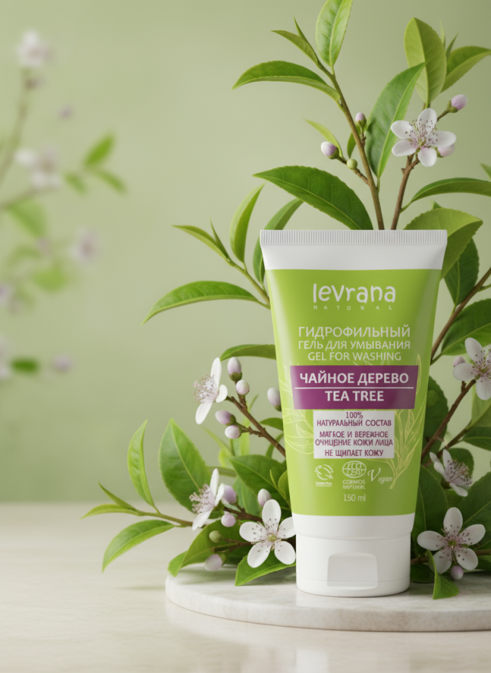 Гидрофильный гель для умывания Чайное дерево, мягко очищает и увлажняет кожу, 150 мл