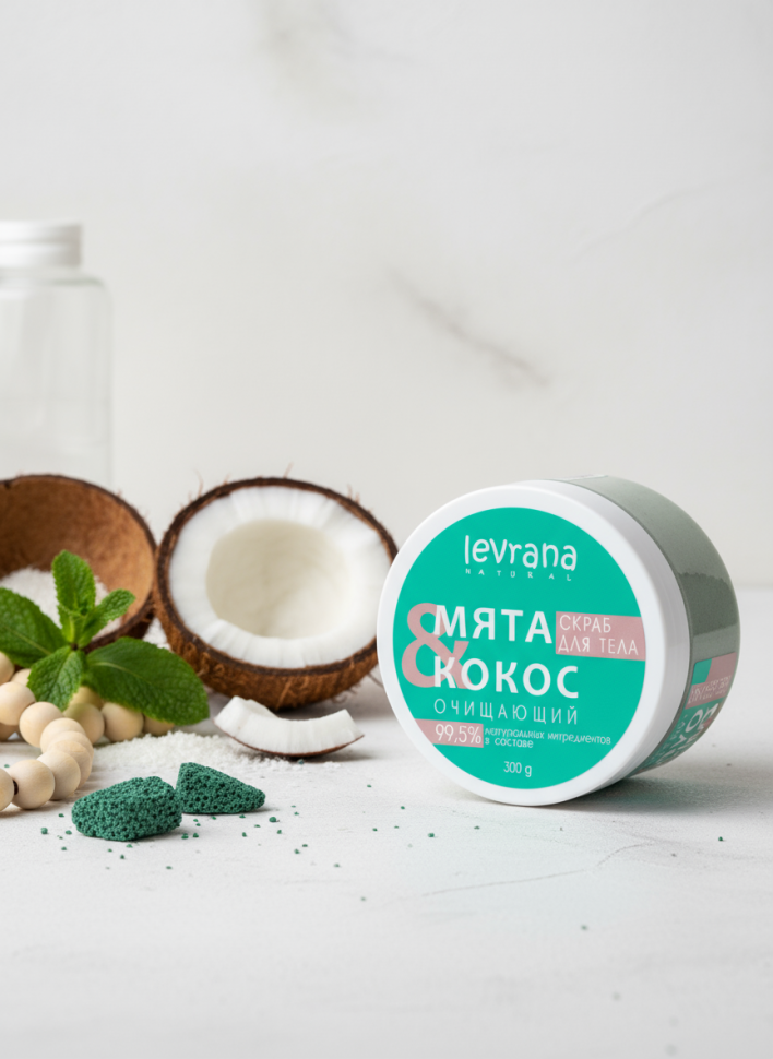 Скраб для тела очищающий, "Кокос и мята", 300 гр