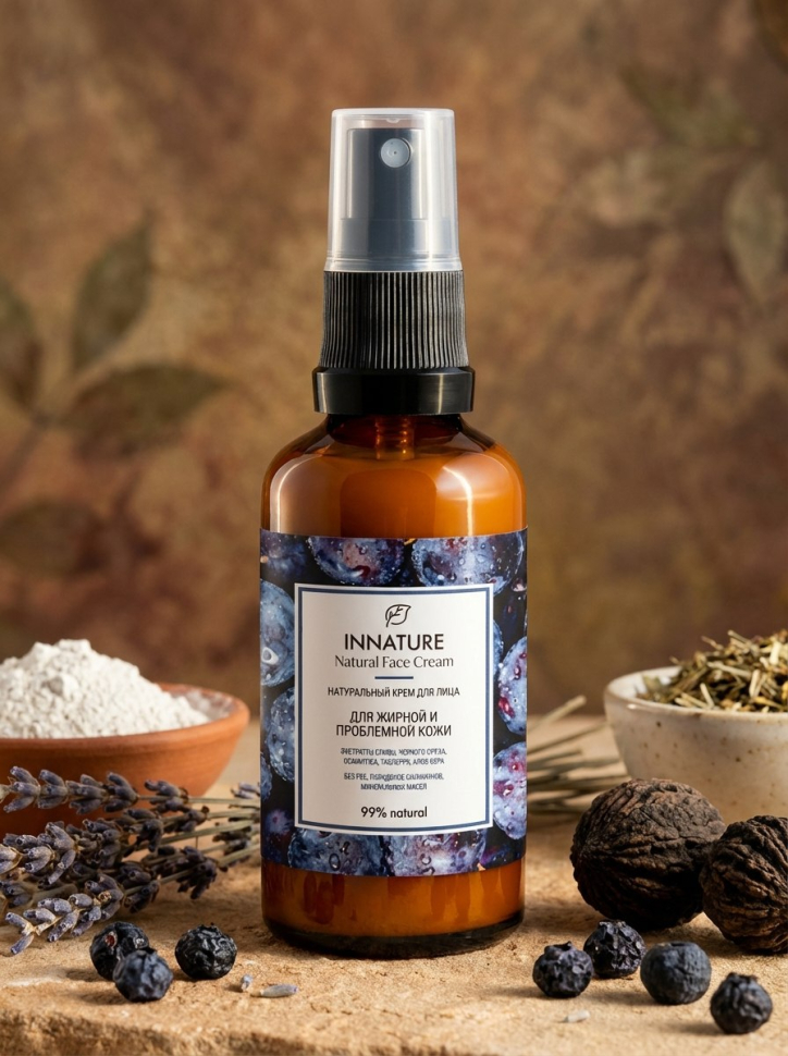 Натуральный крем для лица для жирной и проблемной кожи, 50 мл
