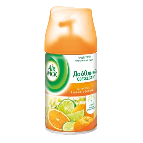 Освежитель воздуха автомат сменный блок Антитабак Апельсин и бергамот, 250 мл Освежитель воздуха автомат сменный блок Антитабак Апельсин и бергамот, 250 мл