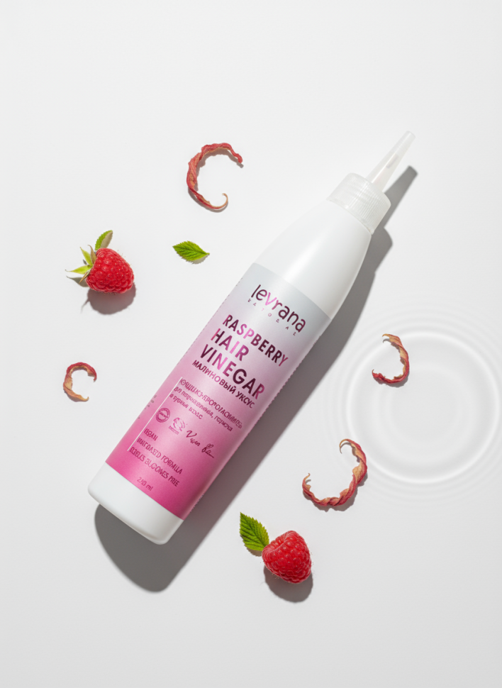 Натуральный кондиционер-ополаскиватель для поврежденных, пористых и тусклых волос с малиновым уксусом, 200 мл