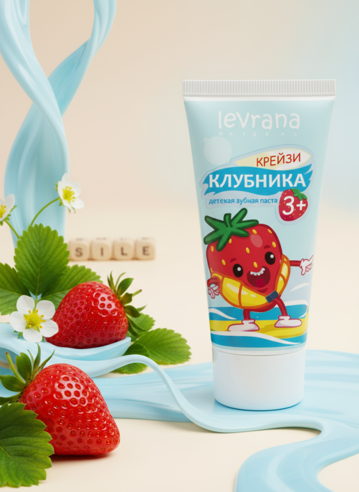 Натуральная детская зубная паста со вкусом клубники 3+ Профилактика кариеса, 50 мл