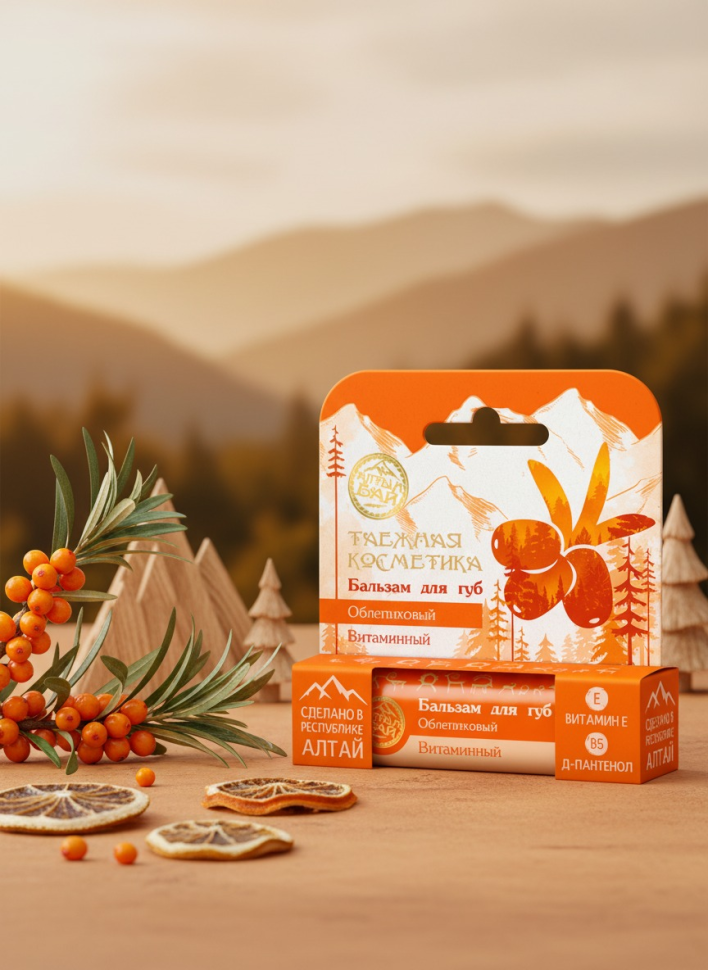 Натуральный бальзам для губ с облепихой витаминный 