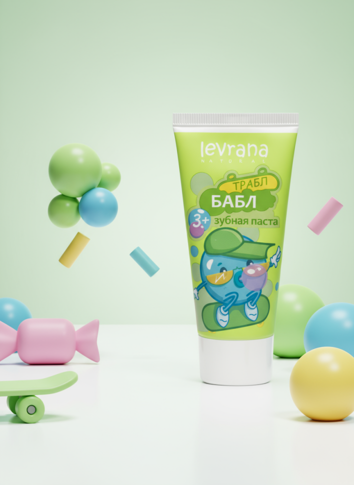 Натуральная детская зубная паста со вкусом Бабл Гам 3+ с алоэ, 50 мл
