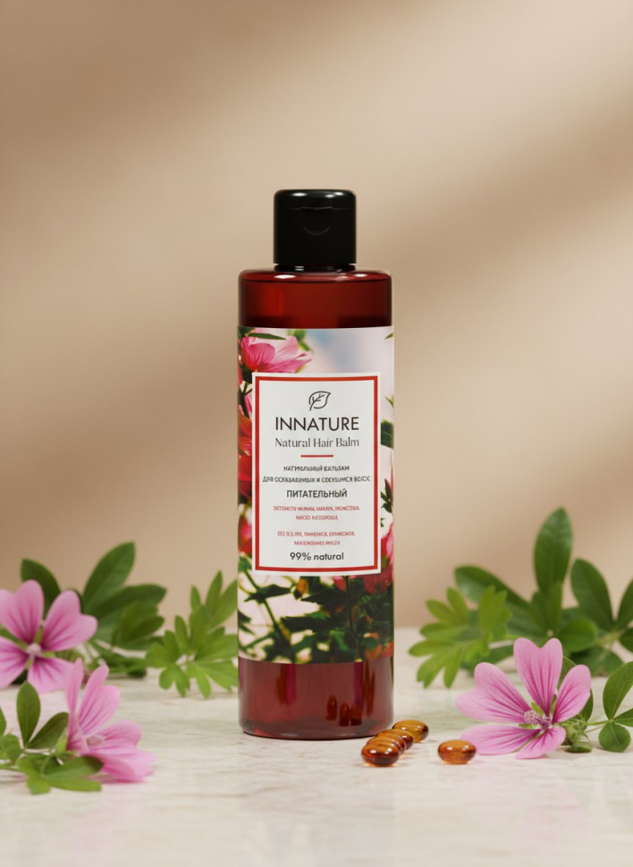 Натуральный бальзам для ослабленных и секущихся волос "Питательный", 250 мл