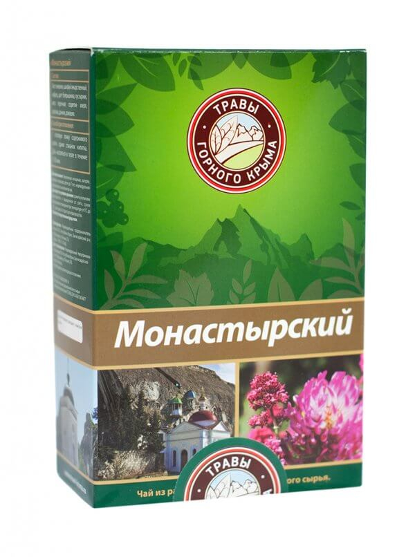 Чайный напиток "Монастырский чай" (лист ежевики, чабрец, цвет боярышника, пустырник, мята перечная, соцветие хмеля, крапива, донник, ромашка) 100г