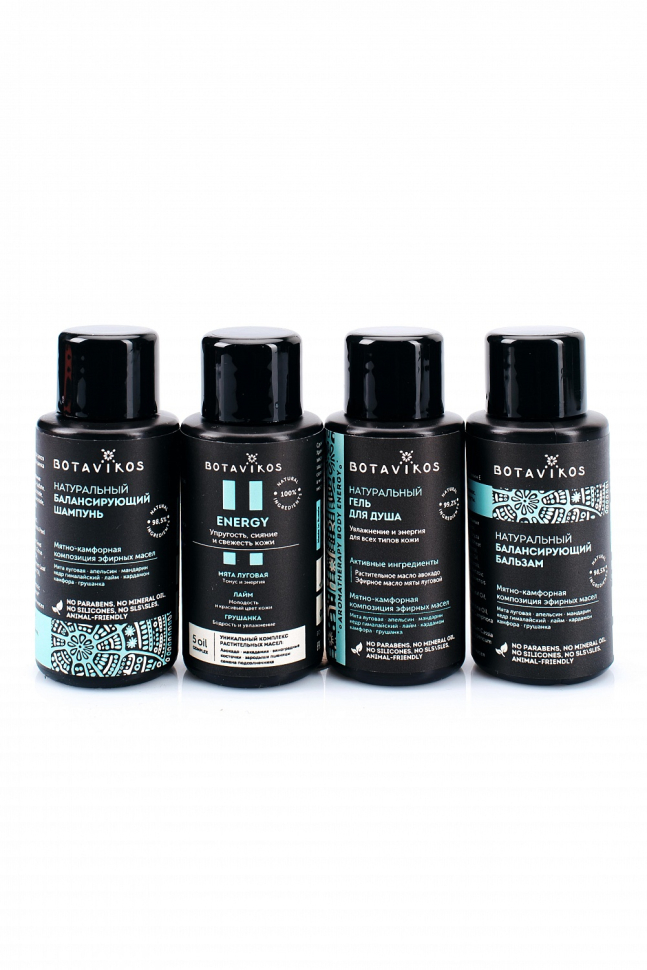 Набор для путешествий Aromatherapy Energy Travel Kit (шампунь, бальзам для волос, гель для душа, масло для тела)