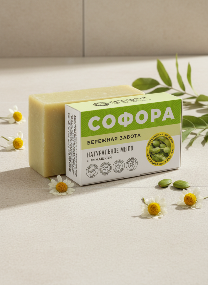 Мыло Бережная забота с ромашкой Софора, 100 г