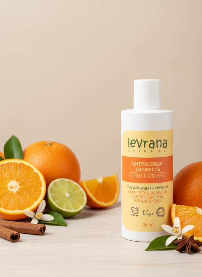 Гель для душа "Цитрусовая свежесть" с кокосовым маслом, апельсином, лимоном, 250 мл