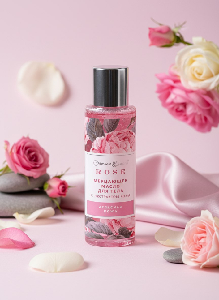 Масло для тела Атласная кожа мерцающее с экстрактом розы Crimean Queen Rose, 95 г