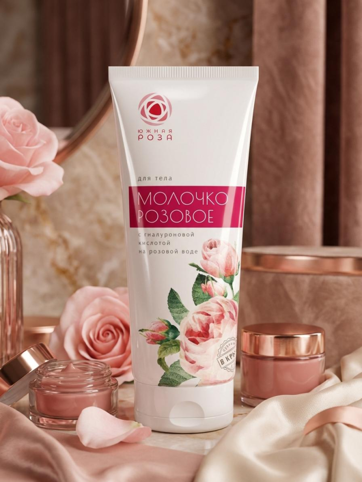 Молочко для тела Розовое с гиалуроновой кислотой на розовой воде, 200 мл
