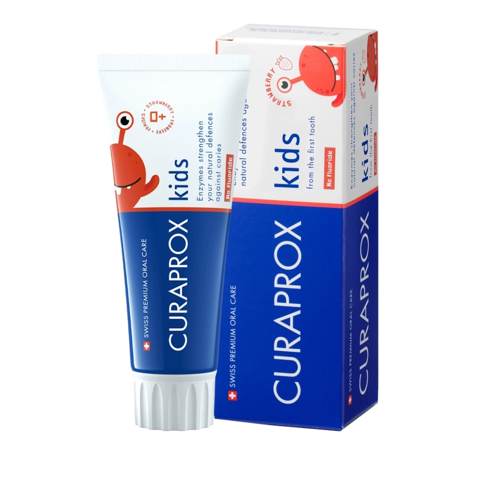 Curaprox kids зубная паста для детей с первого зуба со вкусом клубники без фтора 0+, 60 мл