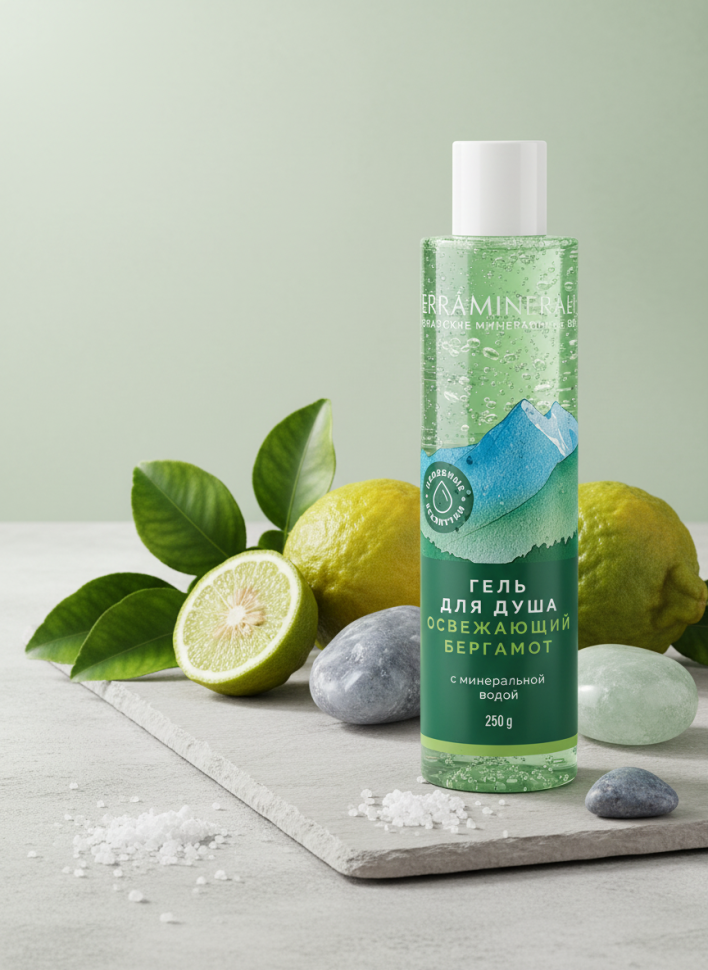 Гель для душа Освежающий бергамот с минеральной водой, Terra mineralia, 250 г