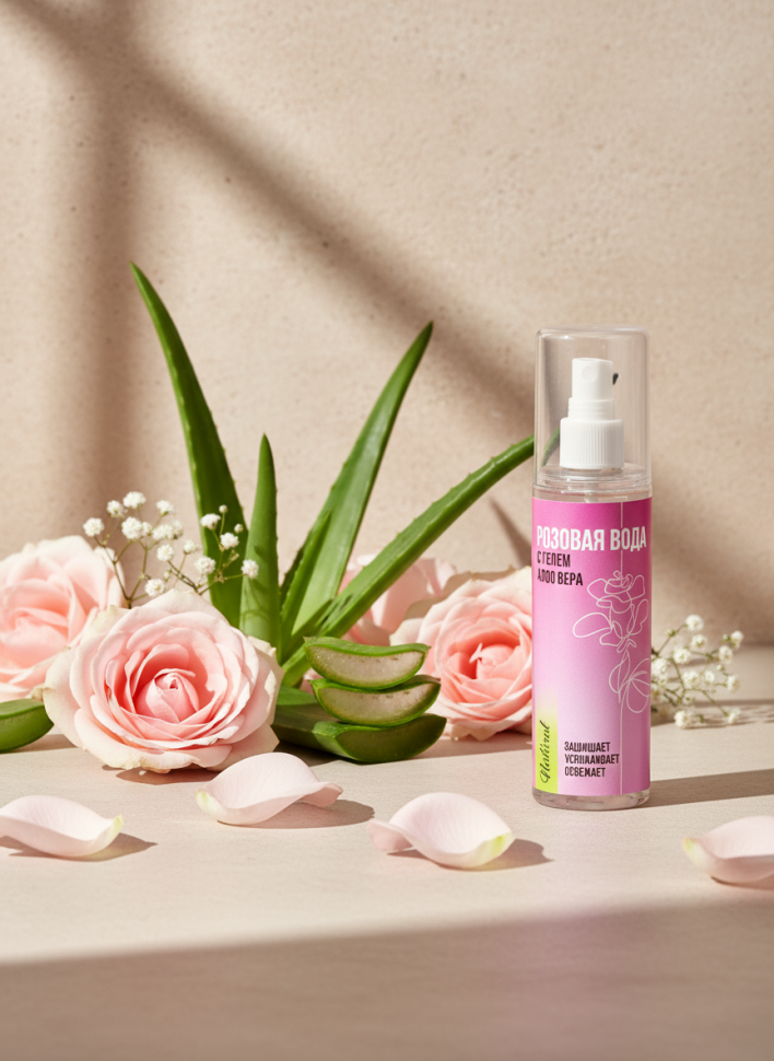 Розовая вода с гелем Алоэ Вера, 150 мл