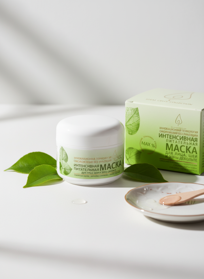Интенсивная питательная маска для лица, шеи и зоны декольте с комплексом растительных стволовых клеток Интенсивная питательная маска для лица, шеи и зоны декольте с комплексом растительных стволовых клеток