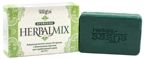 AASHA HERBALS  мыло аюрведическое 24 травы с кокосовым маслом herbalmix 75 г