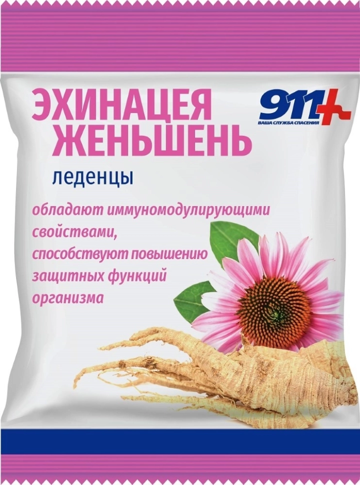 911 Ваша служба спасения леденцы эхинацея женьшень с витамином с леденцы массой 2,5 г, 50 гр
