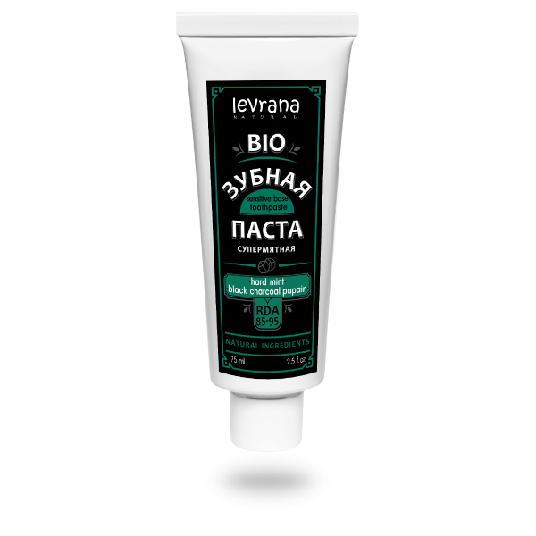 Зубная паста био супермятная «Hard mint & black charcoal & papain» с углем и папаином, 75 мл