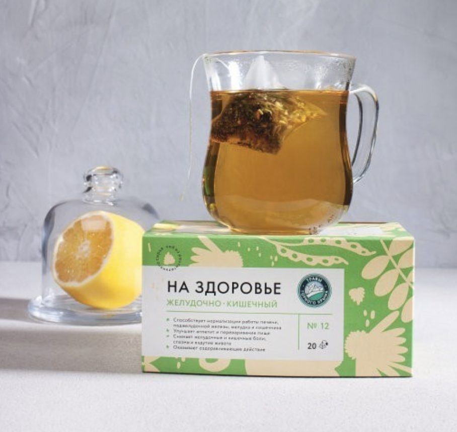 Чайный напиток На Здоровье &quot;Желудочно-кишечный&quot; №12 способствует нормализации работы печени, поджелудочной железы, желудка и кишечника​, 50 гр (20 пирамидок)
