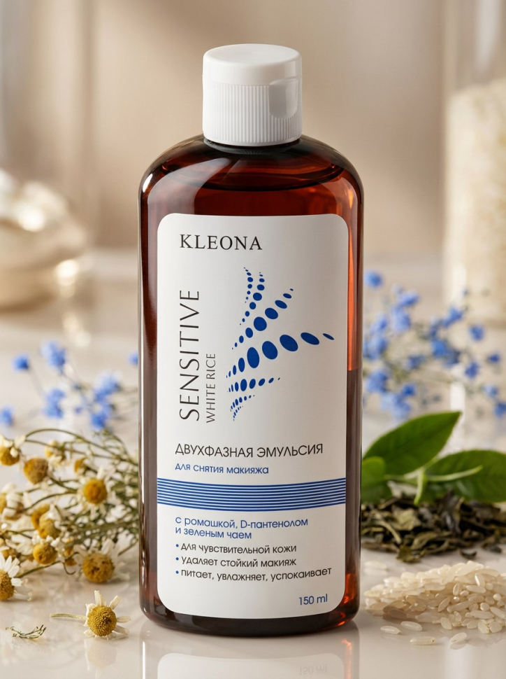 Двухфазная эмульсия для снятия макияжа с ромашкой и пантенолом, White Rice, 150 мл