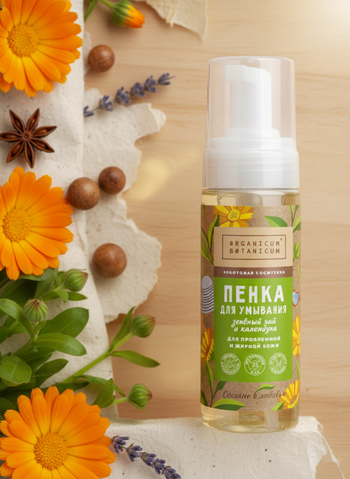 Пенка для умывания Зеленый чай и календула для проблемной и жирной кожи, 170 г