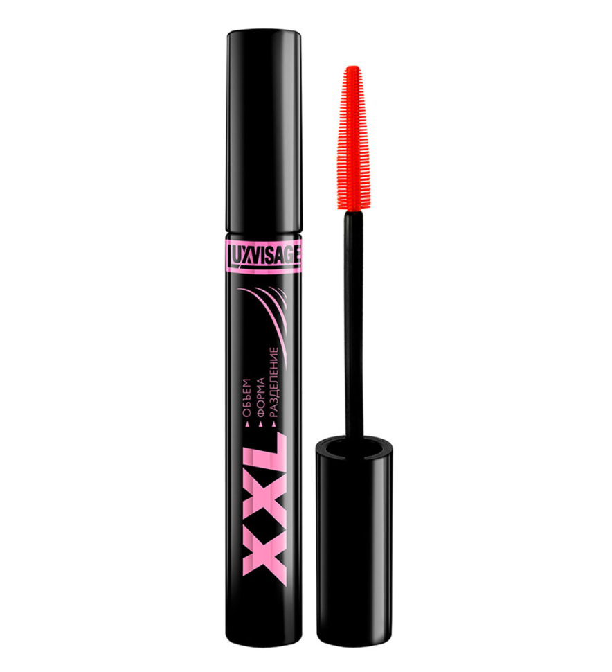 Тушь для ресниц чёрная XXL объём, форма, разделение, LuxVisage, 9 г