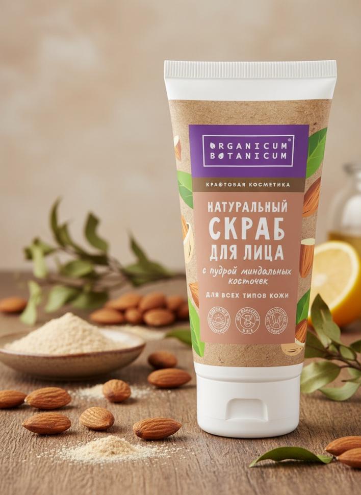 Скраб для лица С пудрой миндальных косточек для всех типов кожи, 70 г