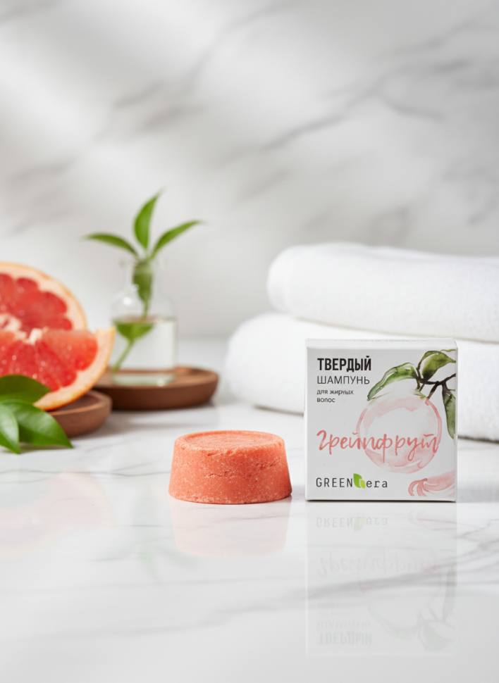 Твердый шампунь для волос Грейпфрут, для жирных и ломких волос, 55 г